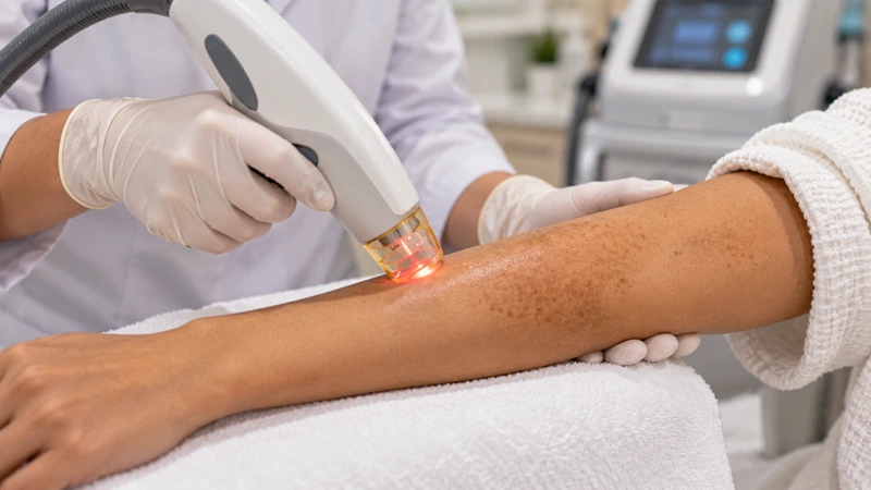 How does laser treatment work on tanned skin?